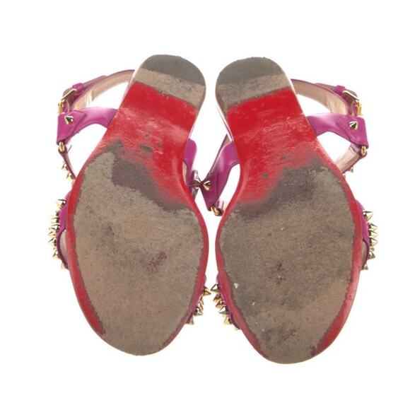 Christian Louboutin Bikee Bike Spikes Flat Sandal Pink Leather Gold Size 7 - Picture 6 of 7